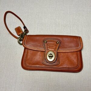 Vintage COACH Vachetta Leather Wristlet - Legacy stripe satin interior